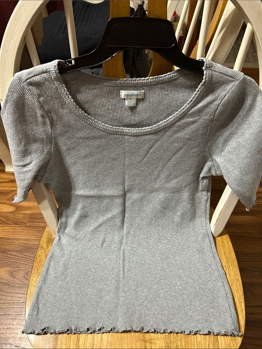 Sundance Light Gray Ribbed Scoop Neck Top